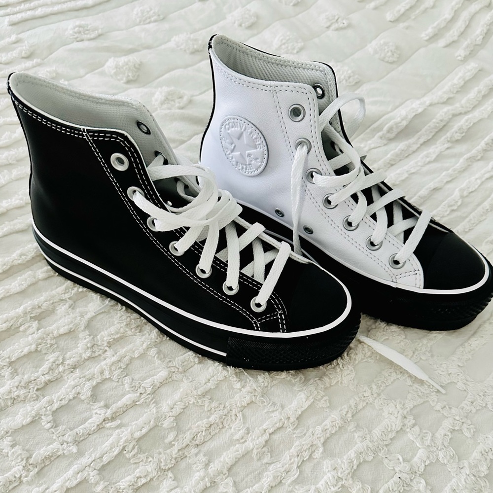 Brand new in box never worn custom black and white leather platform Converse❤️ - Picture 2 of 9